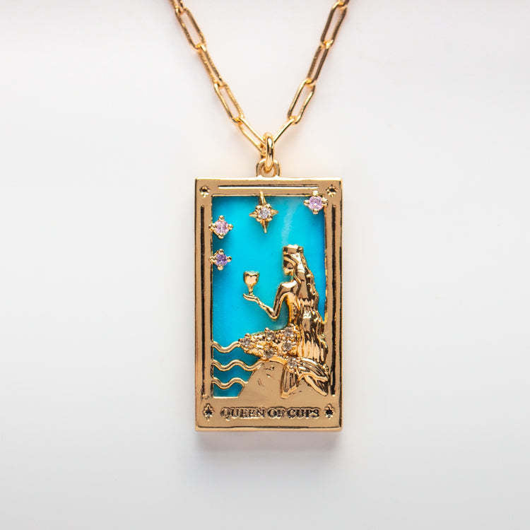 Collar de tarjeta de Tarot Retro de oro real chapado en cobre al por mayor con cuadrado de diamante
